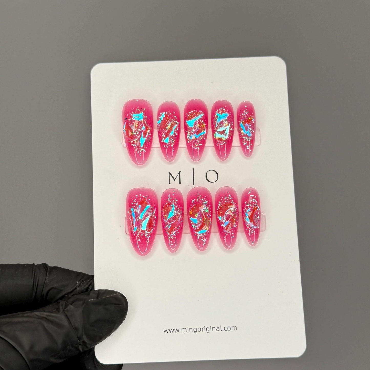 Super glittery 4 Aurora gem crystal Nail press on, Hot Pink Fake nails, Aura ombre nail, Handmade Gel Nails, jelly Nails