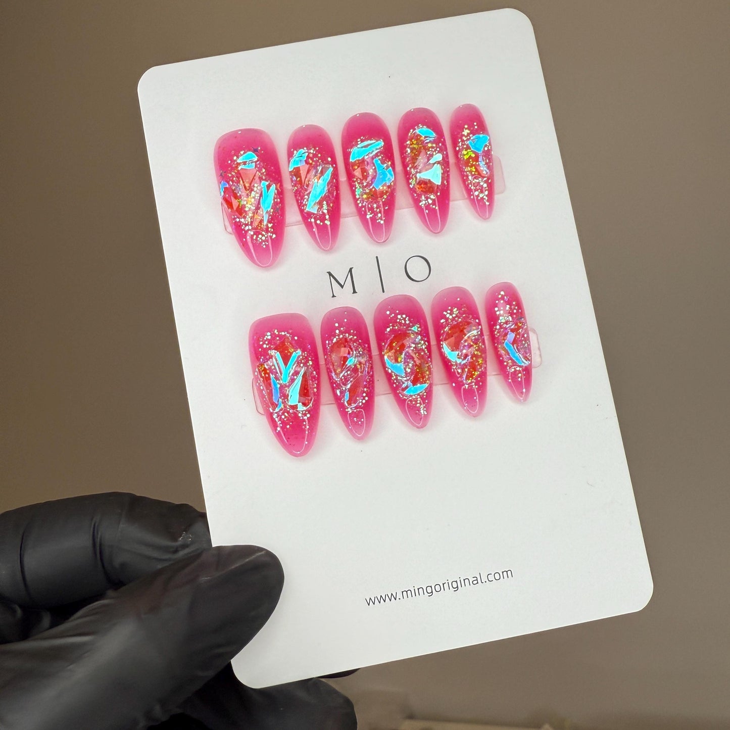 Super glittery 4 Aurora gem crystal Nail press on, Hot Pink Fake nails, Aura ombre nail, Handmade Gel Nails, jelly Nails