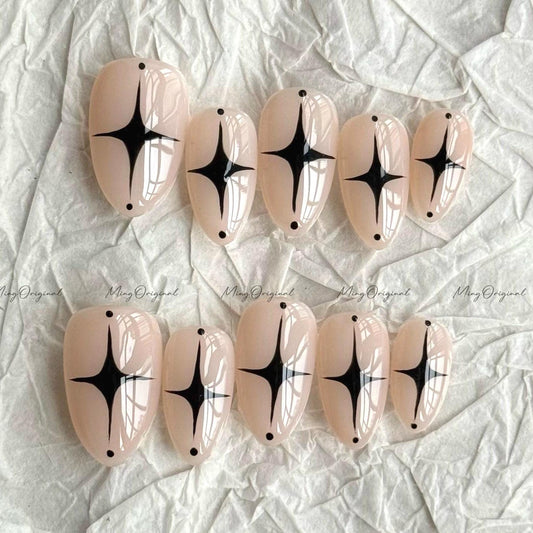 Nude star press on nails, nude nail, simple daily wear nail, cute handmade nail, fake nail, gift for her, MO664