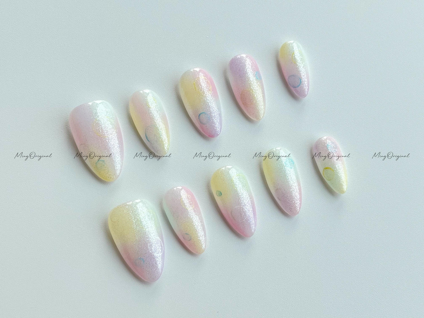 Pastel Bubble Press on Nail, candy color airbrush press on nails, glittery nail, ombre color, reuse nails, MO647