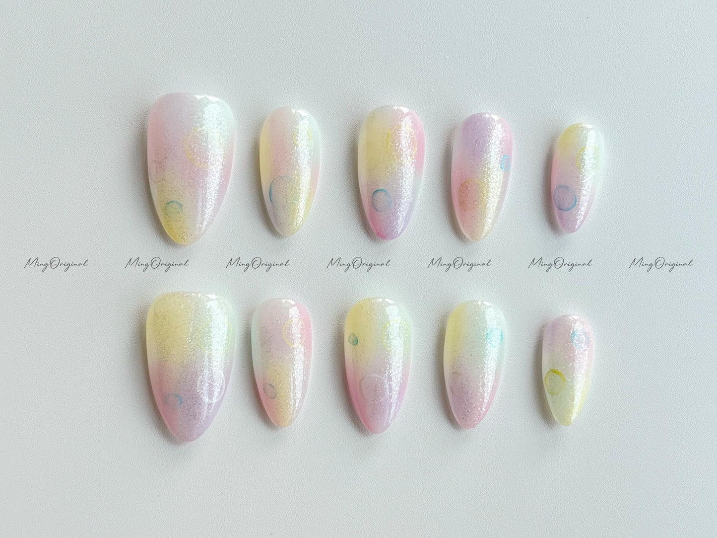 Pastel Bubble Press on Nail, candy color airbrush press on nails, glittery nail, ombre color, reuse nails, MO647