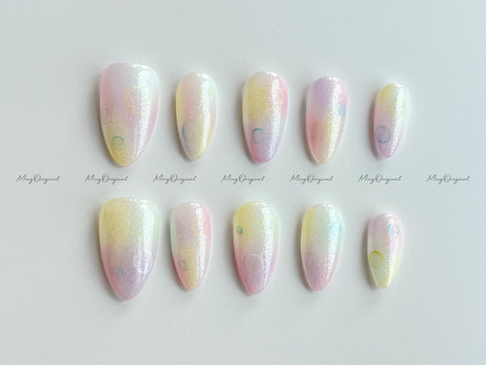 Pastel Bubble Press on Nail, candy color airbrush press on nails, glittery nail, ombre color, reuse nails, MO647