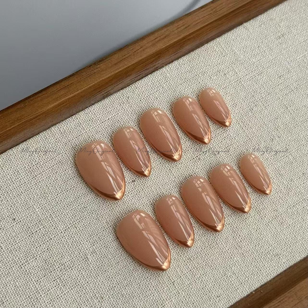 Chrome Tip Press on Nails, Classy Slim French Tip Gold Mirror Chromr hand painted fake Nails, Everyday nail, glue on nail, MO671