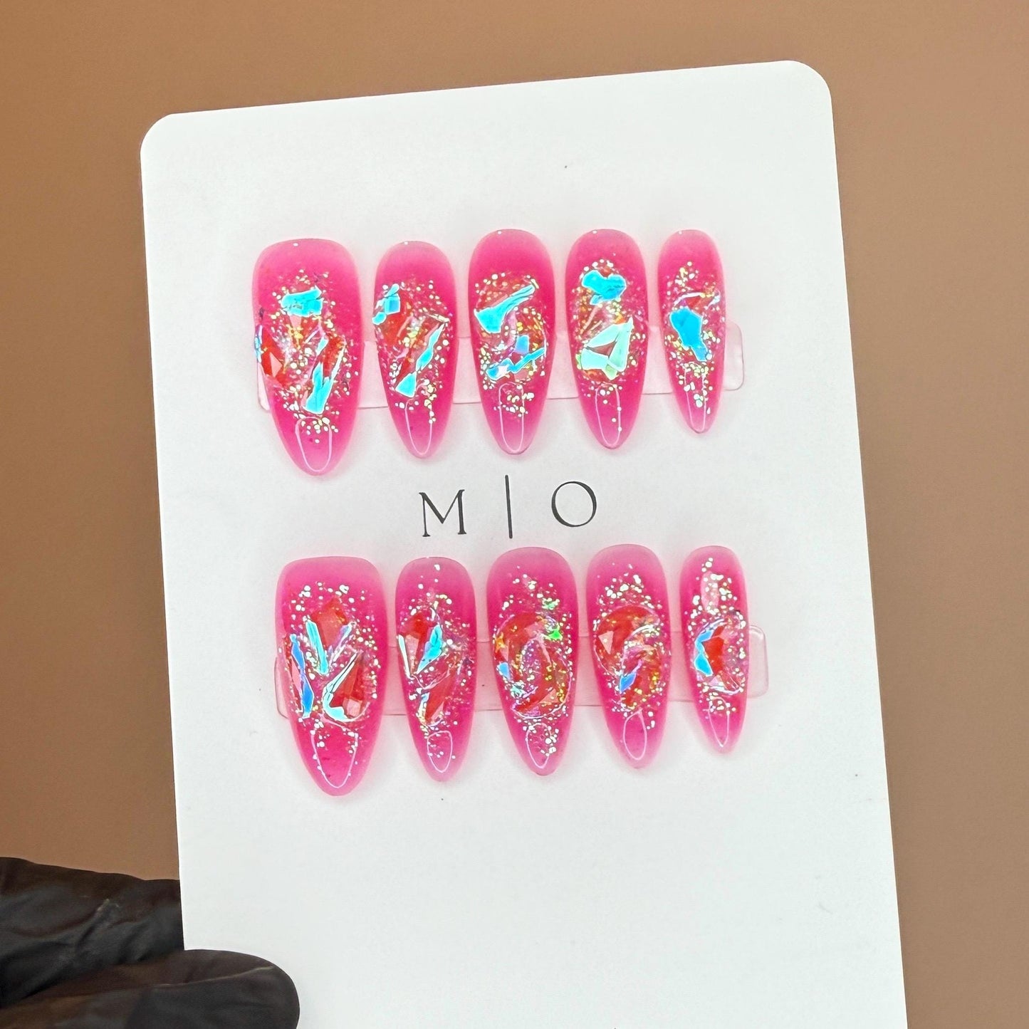 Super glittery 4 Aurora gem crystal Nail press on, Hot Pink Fake nails, Aura ombre nail, Handmade Gel Nails, jelly Nails