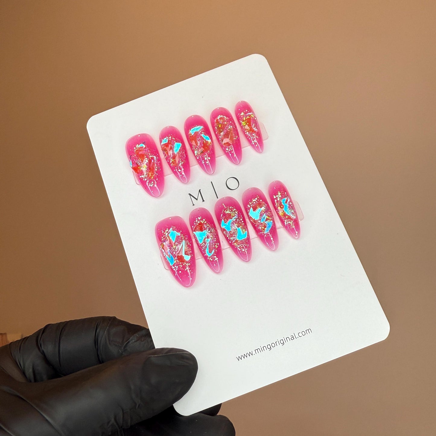 Super glittery 4 Aurora gem crystal Nail press on, Hot Pink Fake nails, Aura ombre nail, Handmade Gel Nails, jelly Nails