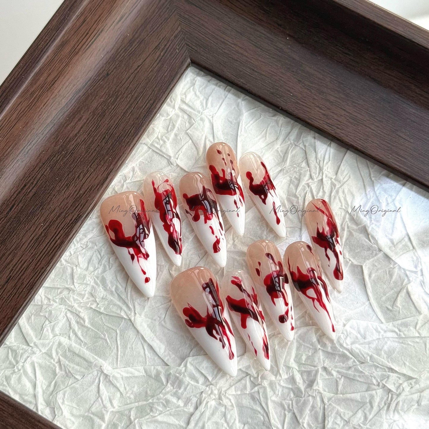 French Halloween Spooky nail bloody press on nail, fake bleeding nail, horror nail, ghost nail, red blood vampire nail, MO661