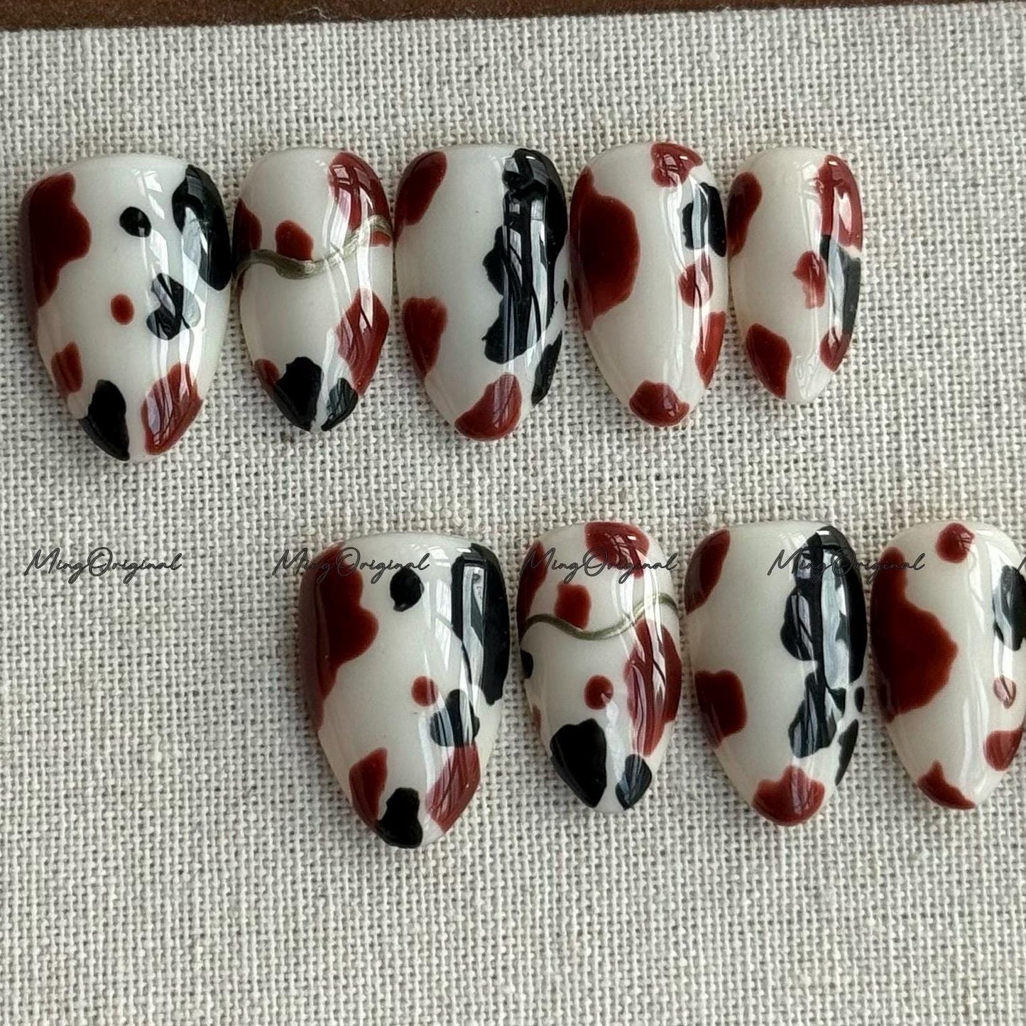 Cow Print Press on Nails, Milky Animal Print Jelly hand painted nail, fall winter nail, gift for her, MO670