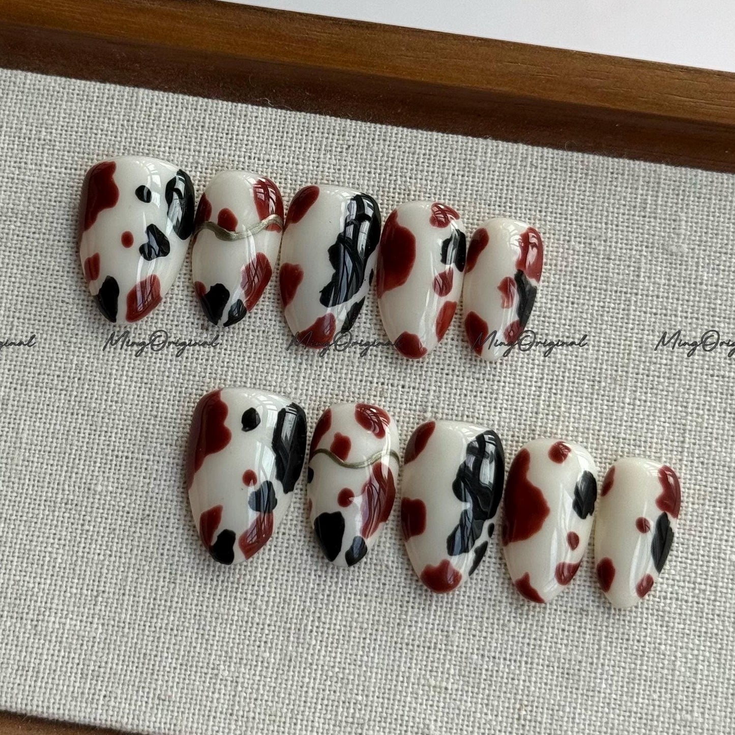 Cow Print Press on Nails, Milky Animal Print Jelly hand painted nail, fall winter nail, gift for her, MO670