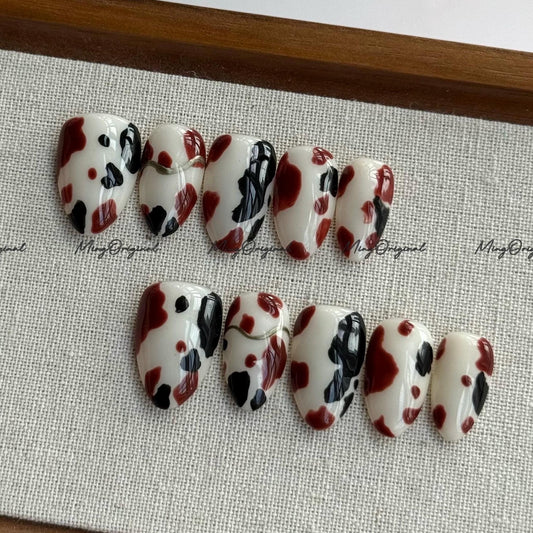 Cow Print Press on Nails, Milky Animal Print Jelly hand painted nail, fall winter nail, gift for her, MO670
