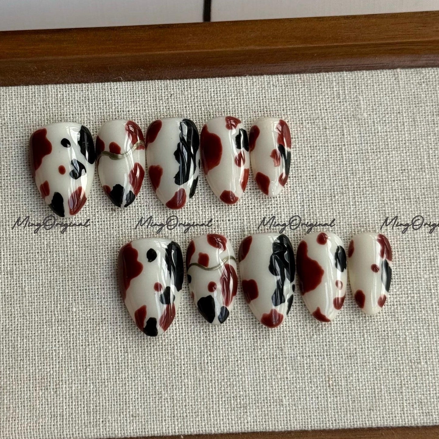Cow Print Press on Nails, Milky Animal Print Jelly hand painted nail, fall winter nail, gift for her, MO670
