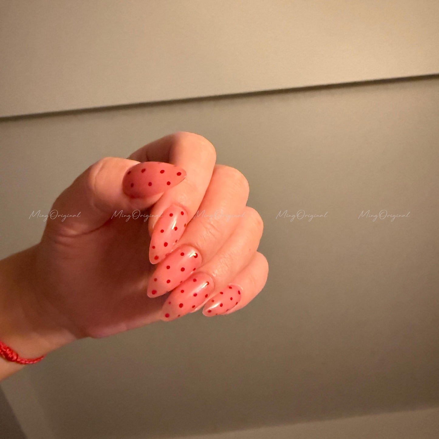 Pink Polka dots press on nails, cute dot design, vintage style red and pink nail, jelly nail, valentine girly gift for her, MO667