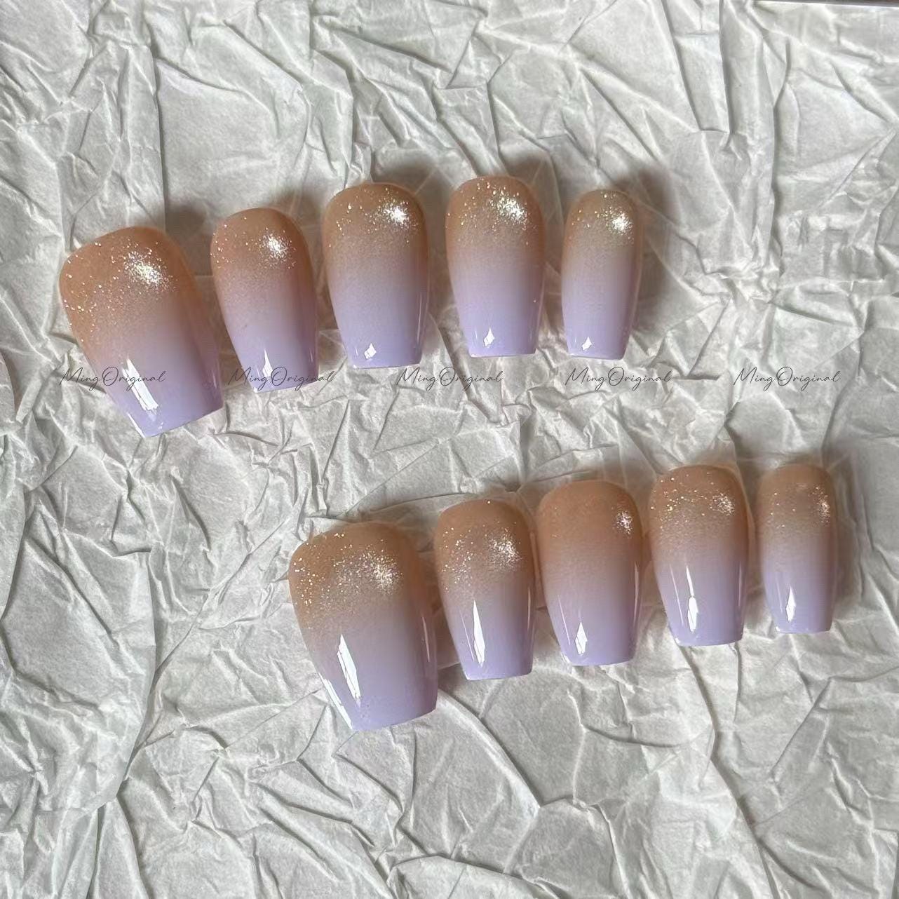 Purple Nude Cat Eye press on nails, Sparkling Nail, purple ombre airbrush tip,glittery shimmering,gift for her,MO681