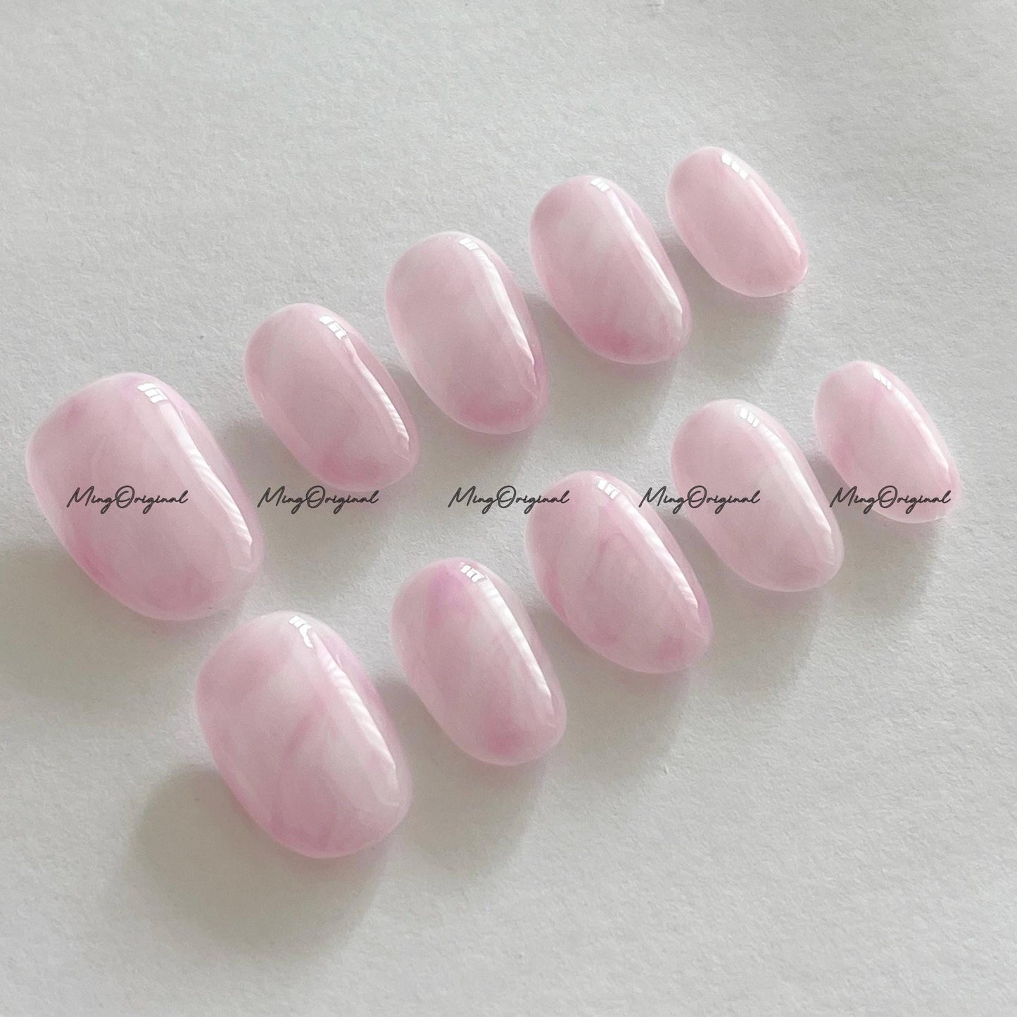 Da Rose quartz press on nails, pink quartz white water blooming nails, luxury handmade Nails, Jelly Nails, gift for her, MO682