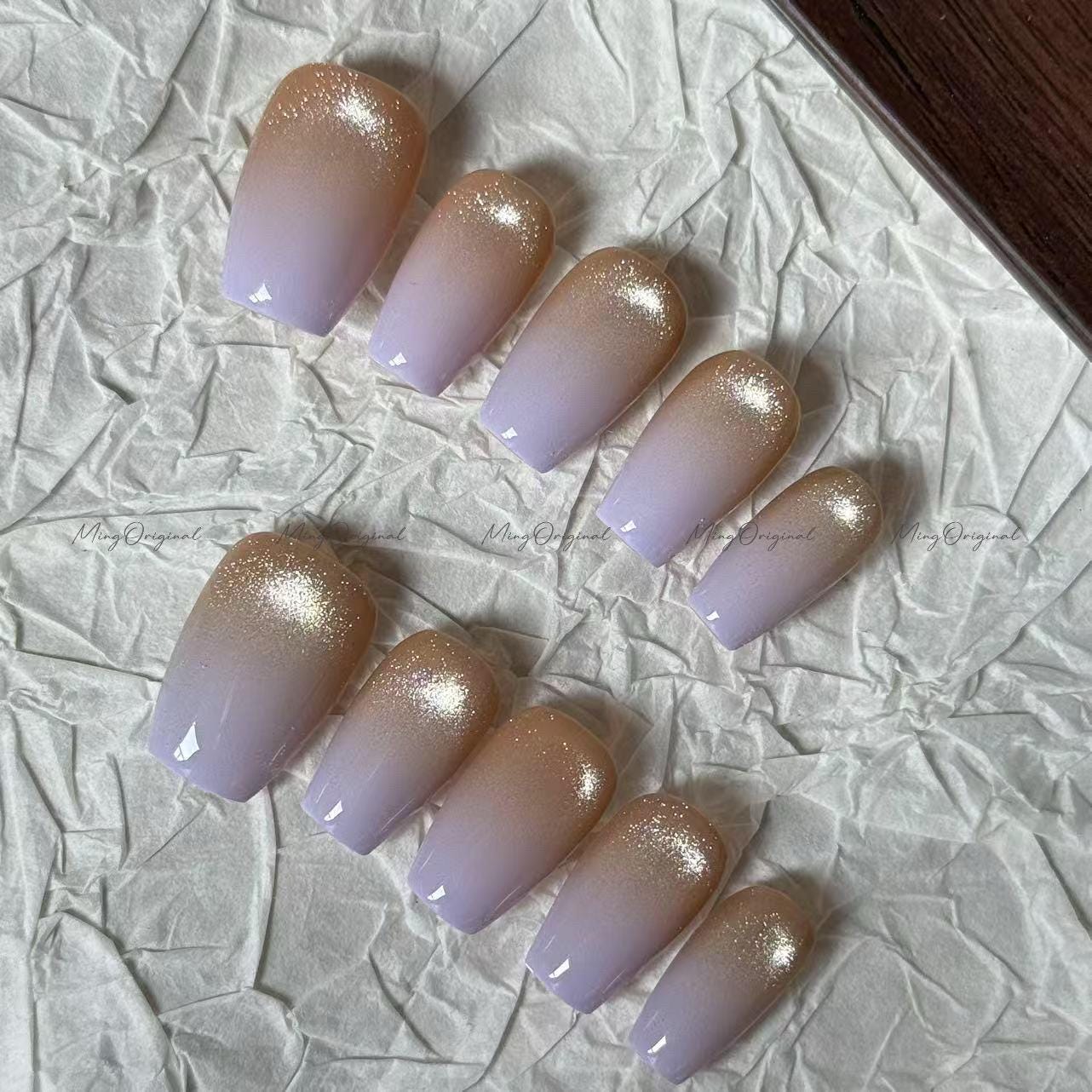 Purple Nude Cat Eye press on nails, Sparkling Nail, purple ombre airbrush tip,glittery shimmering,gift for her,MO681