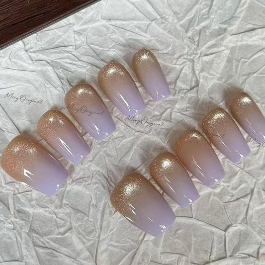 Purple Nude Cat Eye press on nails, Sparkling Nail, purple ombre airbrush tip,glittery shimmering,gift for her,MO681