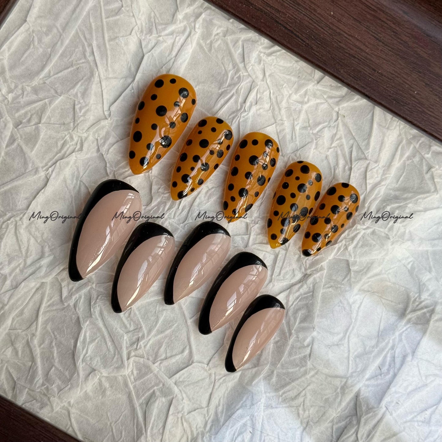Yellow Polka dots press on nails, cute dot design, vintage style abstract nail, jelly nail, valentine girly gift for her, MO673