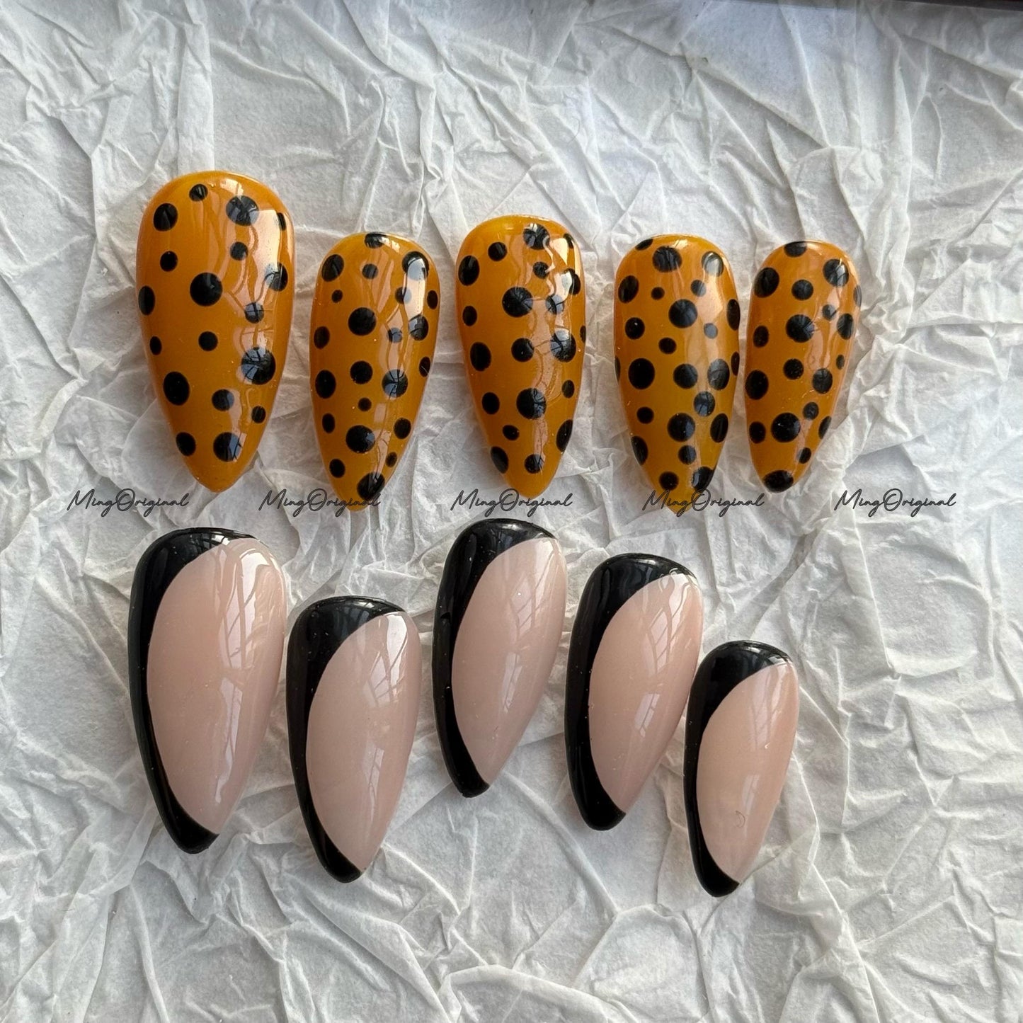 Yellow Polka dots press on nails, cute dot design, vintage style abstract nail, jelly nail, valentine girly gift for her, MO673