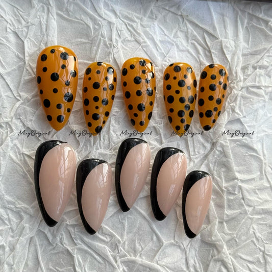 Yellow Polka dots press on nails, cute dot design, vintage style abstract nail, jelly nail, valentine girly gift for her, MO673