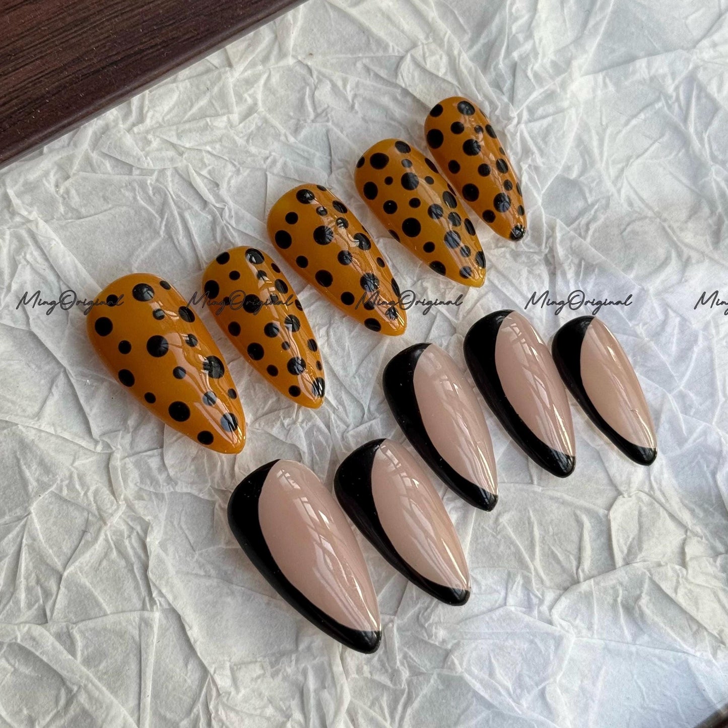 Yellow Polka dots press on nails, cute dot design, vintage style abstract nail, jelly nail, valentine girly gift for her, MO673