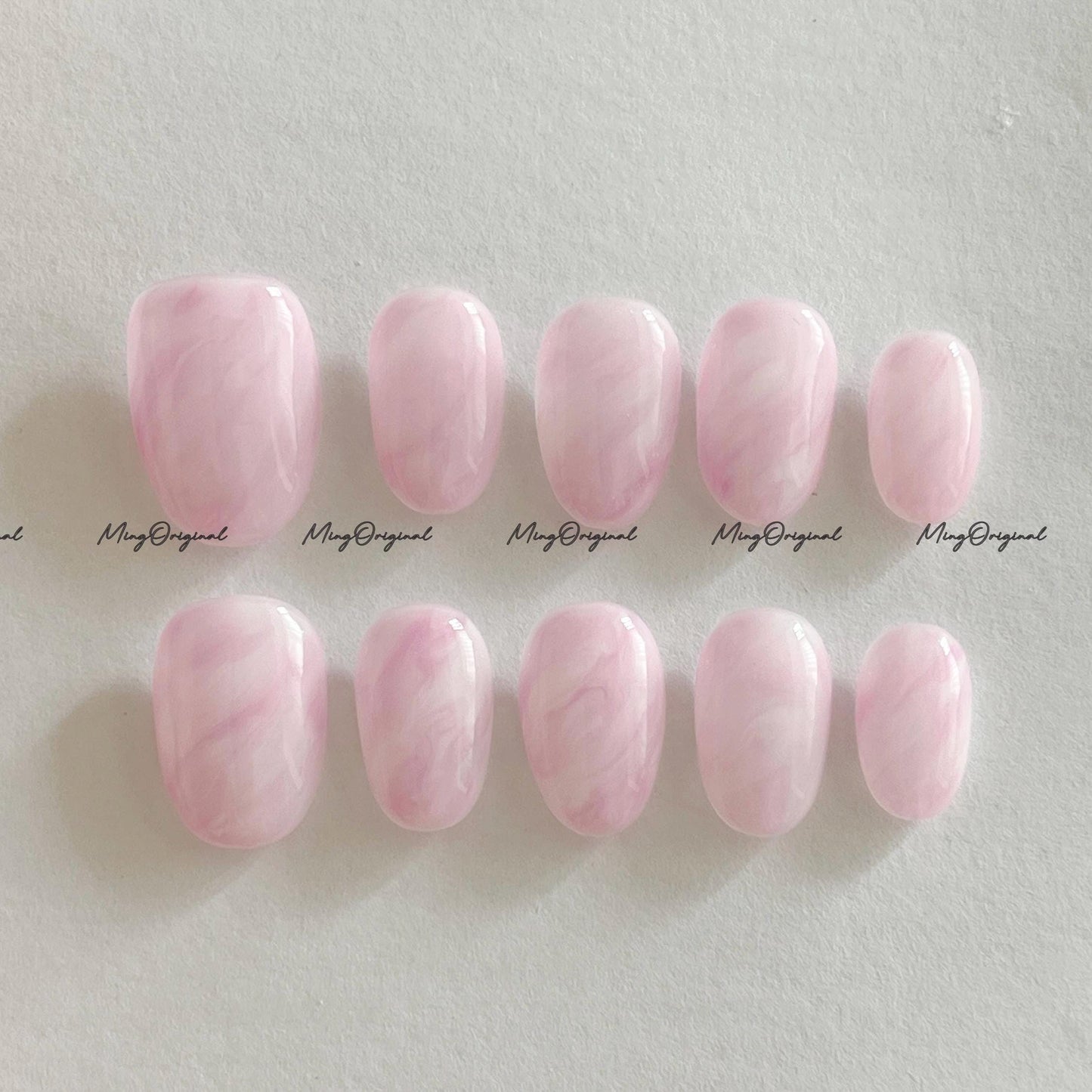 Da Rose quartz press on nails, pink quartz white water blooming nails, luxury handmade Nails, Jelly Nails, gift for her, MO682