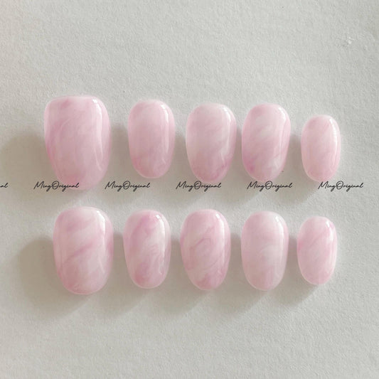 Da Rose quartz press on nails, pink quartz white water blooming nails, luxury handmade Nails, Jelly Nails, gift for her, MO682