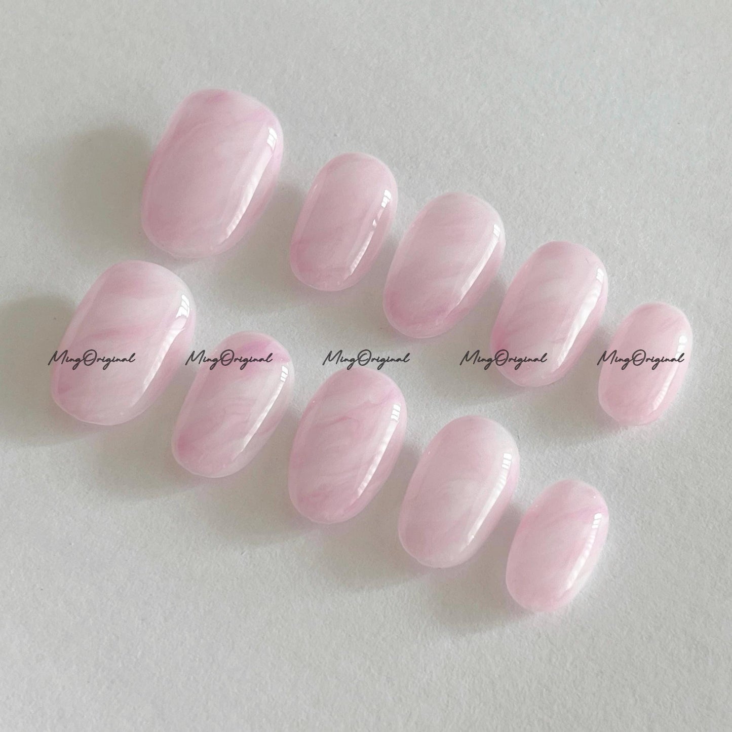 Da Rose quartz press on nails, pink quartz white water blooming nails, luxury handmade Nails, Jelly Nails, gift for her, MO682