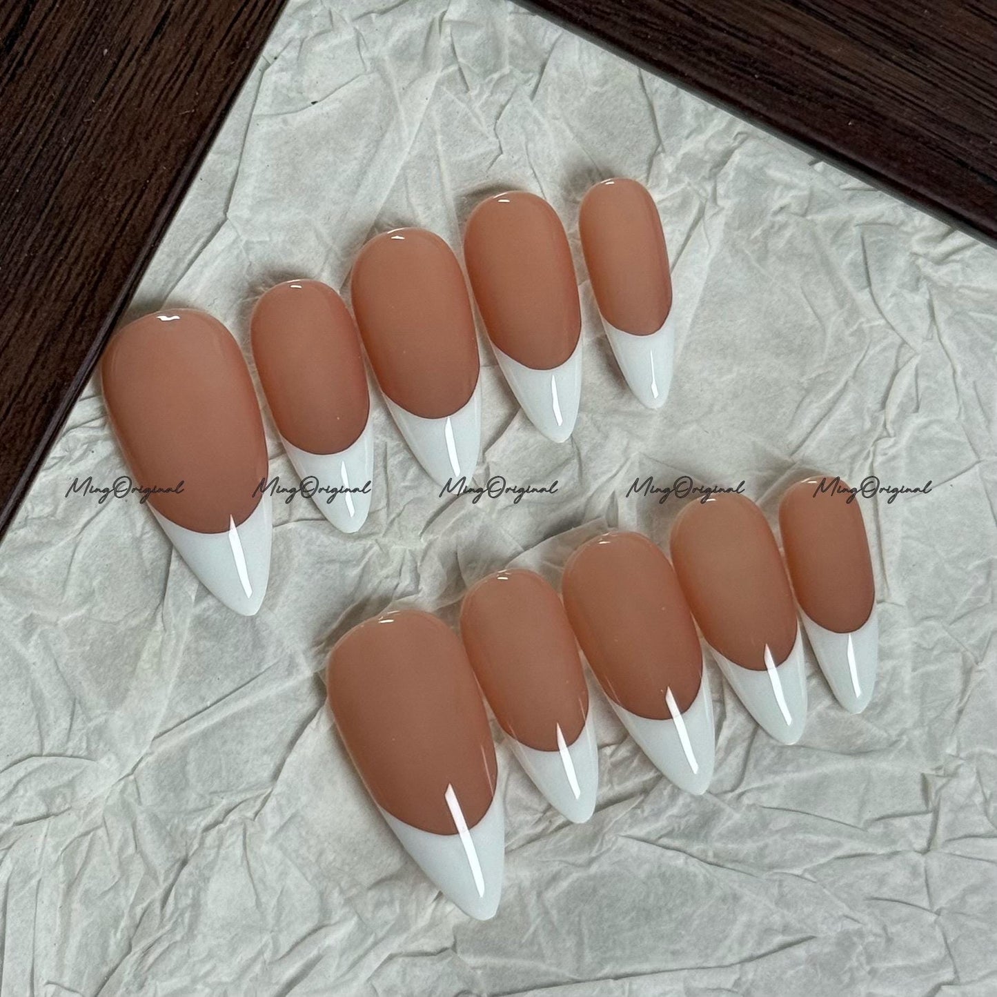 Classic white french tip natural press on nail, Premium Hand paint Nails, Fake nails, Handmade milky jelly nail, gift for her, MO693
