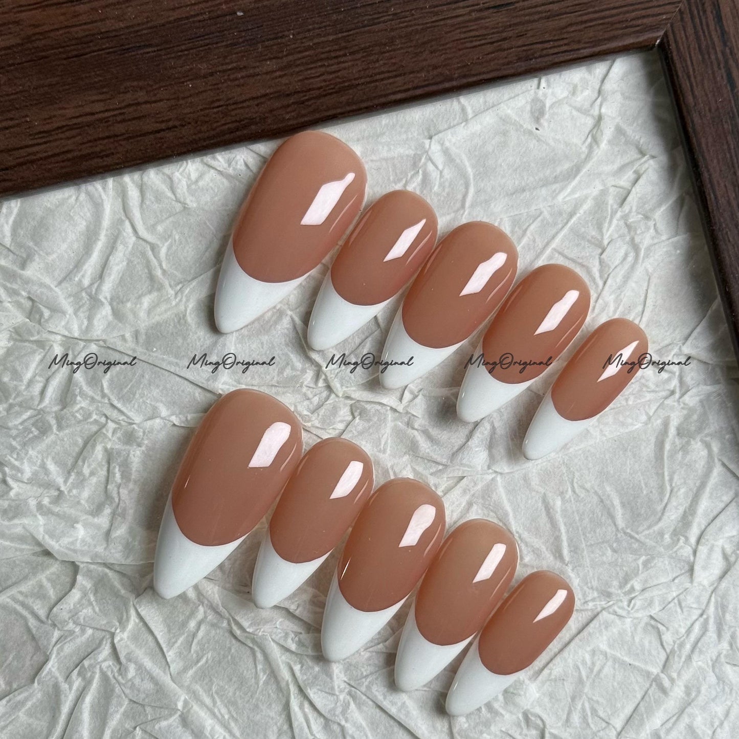 Classic white french tip natural press on nail, Premium Hand paint Nails, Fake nails, Handmade milky jelly nail, gift for her, MO693