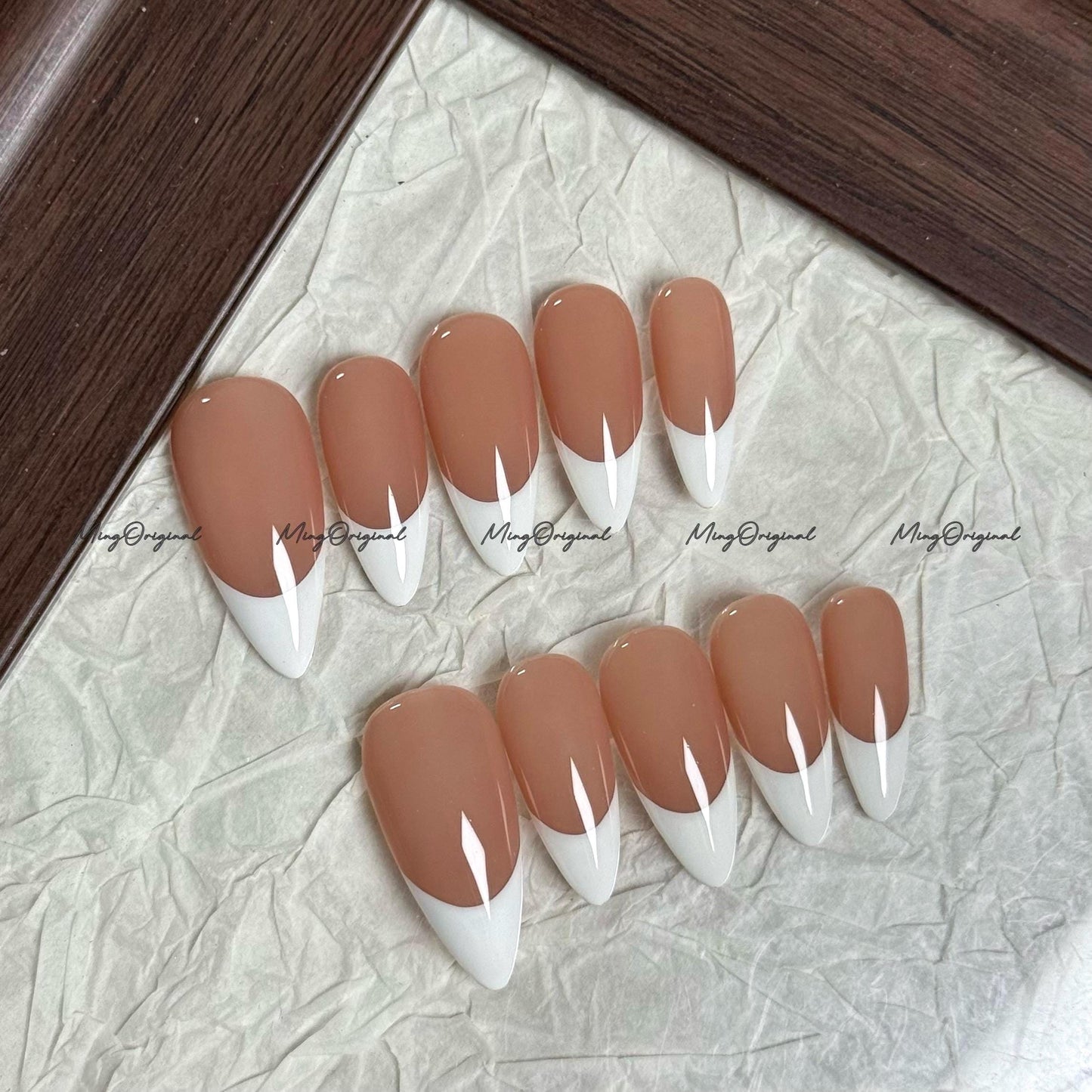 Classic white french tip natural press on nail, Premium Hand paint Nails, Fake nails, Handmade milky jelly nail, gift for her, MO693