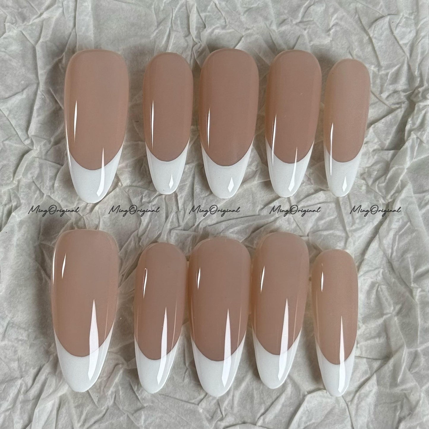 Classic white french tip natural press on nail, Premium Hand paint Nails, Fake nails, Handmade milky jelly nail, gift for her, MO694