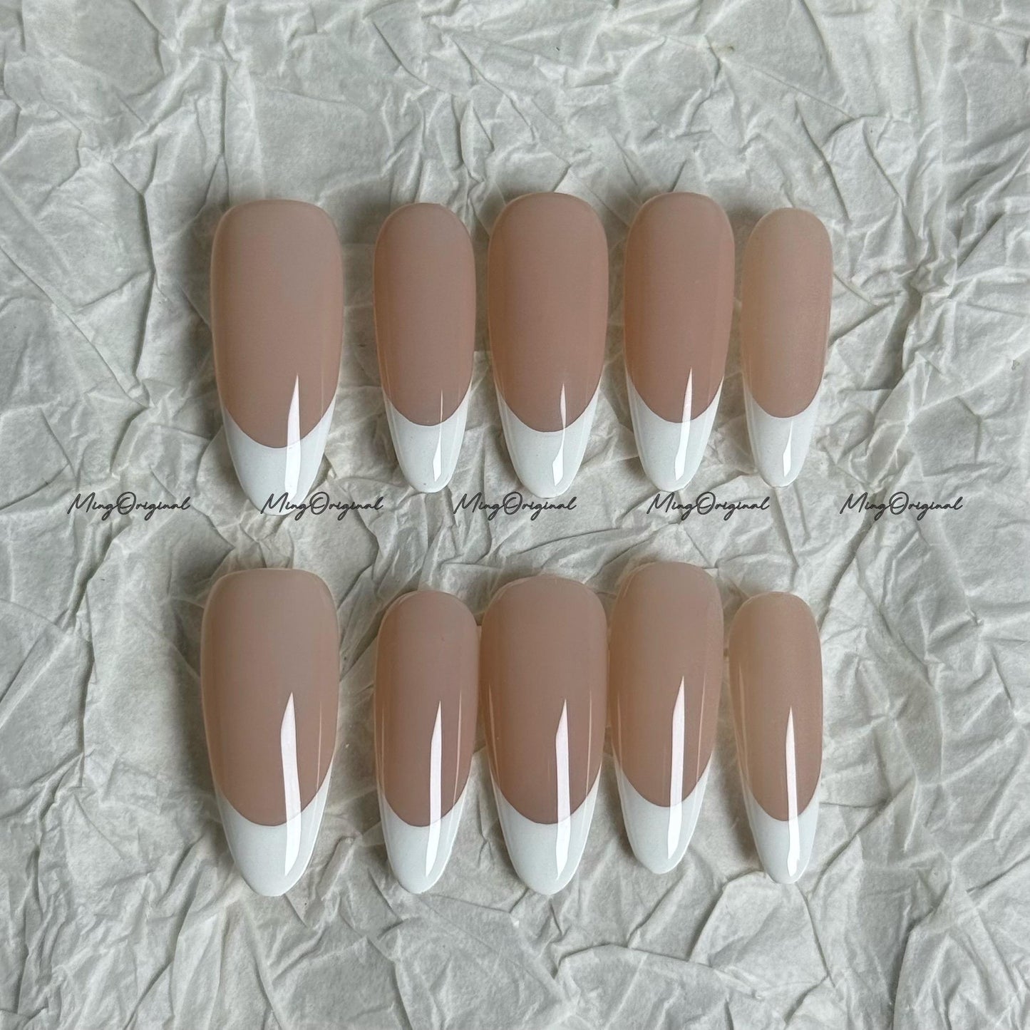 Classic white french tip natural press on nail, Premium Hand paint Nails, Fake nails, Handmade milky jelly nail, gift for her, MO694
