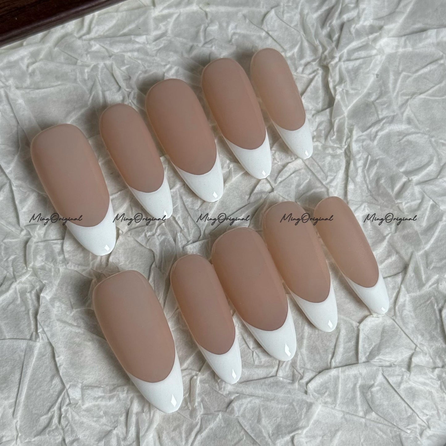 Classic white french tip natural press on nail, Premium Hand paint Nails, Fake nails, Handmade milky jelly nail, gift for her, MO694