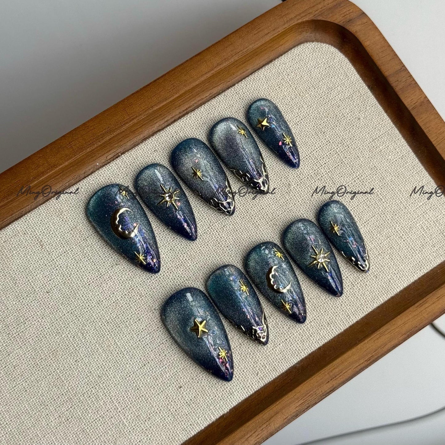 Celestial Press On Nails  Galaxy Nail Art  Star Moon Glitter False Nails  Cosmic Ombre Nail Set  Handmade Fashion Nails, MO701