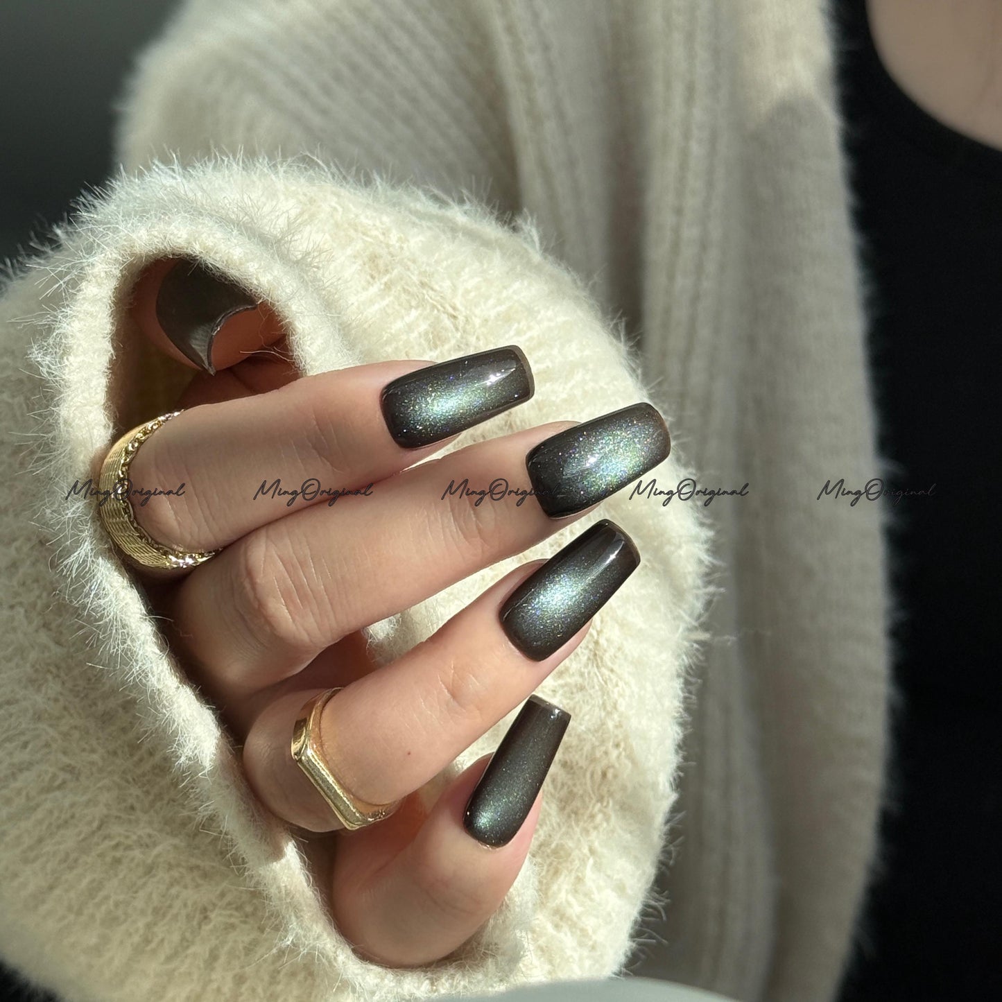 Chocolate Mint Cat Eye Press on Nails, chocolate brown nails, reuse nails, jelly fake nail, glitter shine gel nail, autumn fall nail,MO710