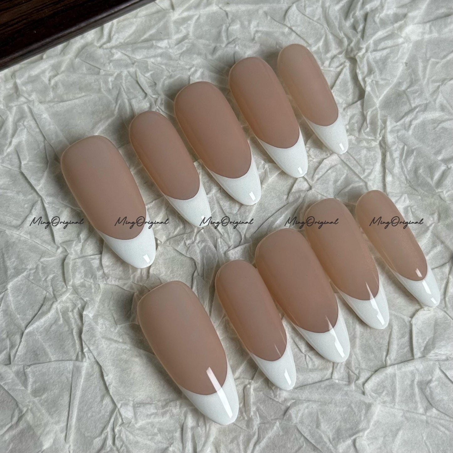 Classic white french tip natural press on nail, Premium Hand paint Nails, Fake nails, Handmade milky jelly nail, gift for her, MO694