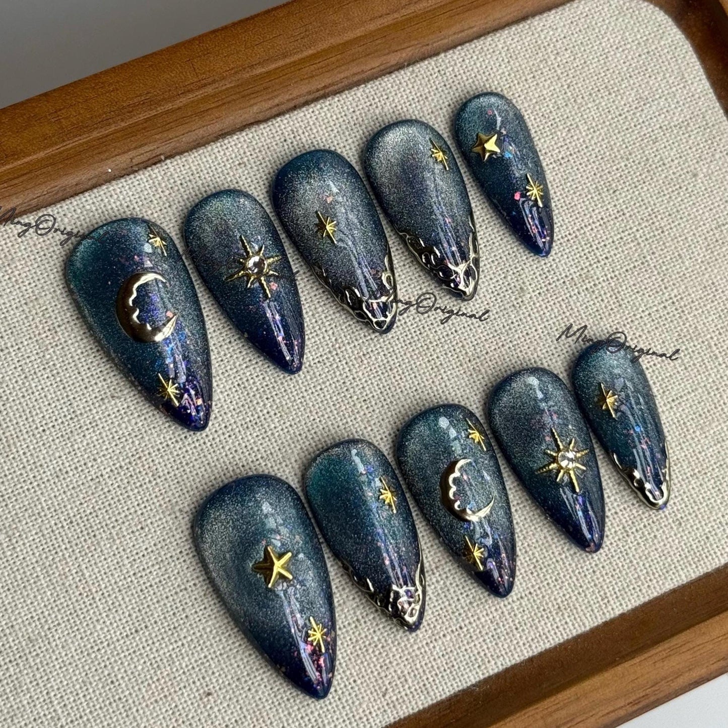 Celestial Press On Nails  Galaxy Nail Art  Star Moon Glitter False Nails  Cosmic Ombre Nail Set  Handmade Fashion Nails, MO701