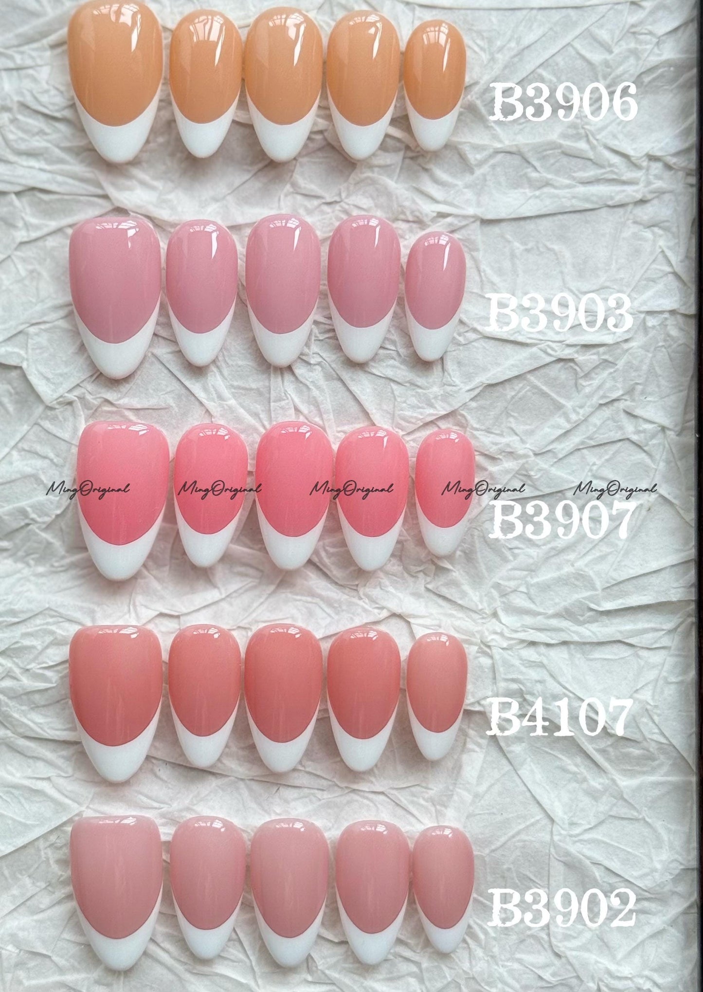 Classic white french tip natural press on nail, French Collection, Fake nails, Handmade jelly nail, nude and soft pastel pink color, MO702