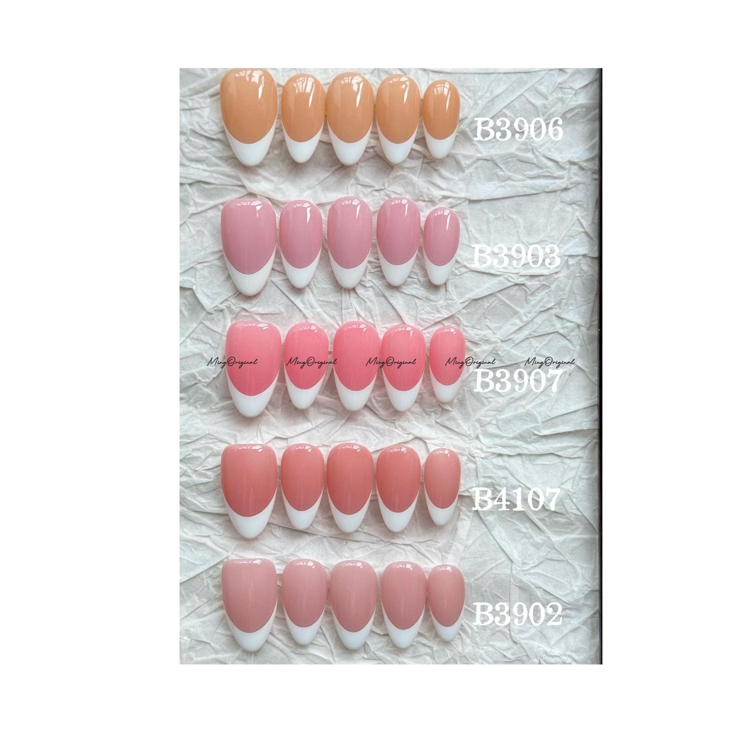 Classic white french tip natural press on nail, French Collection, Fake nails, Handmade jelly nail, nude and soft pastel pink color, MO702