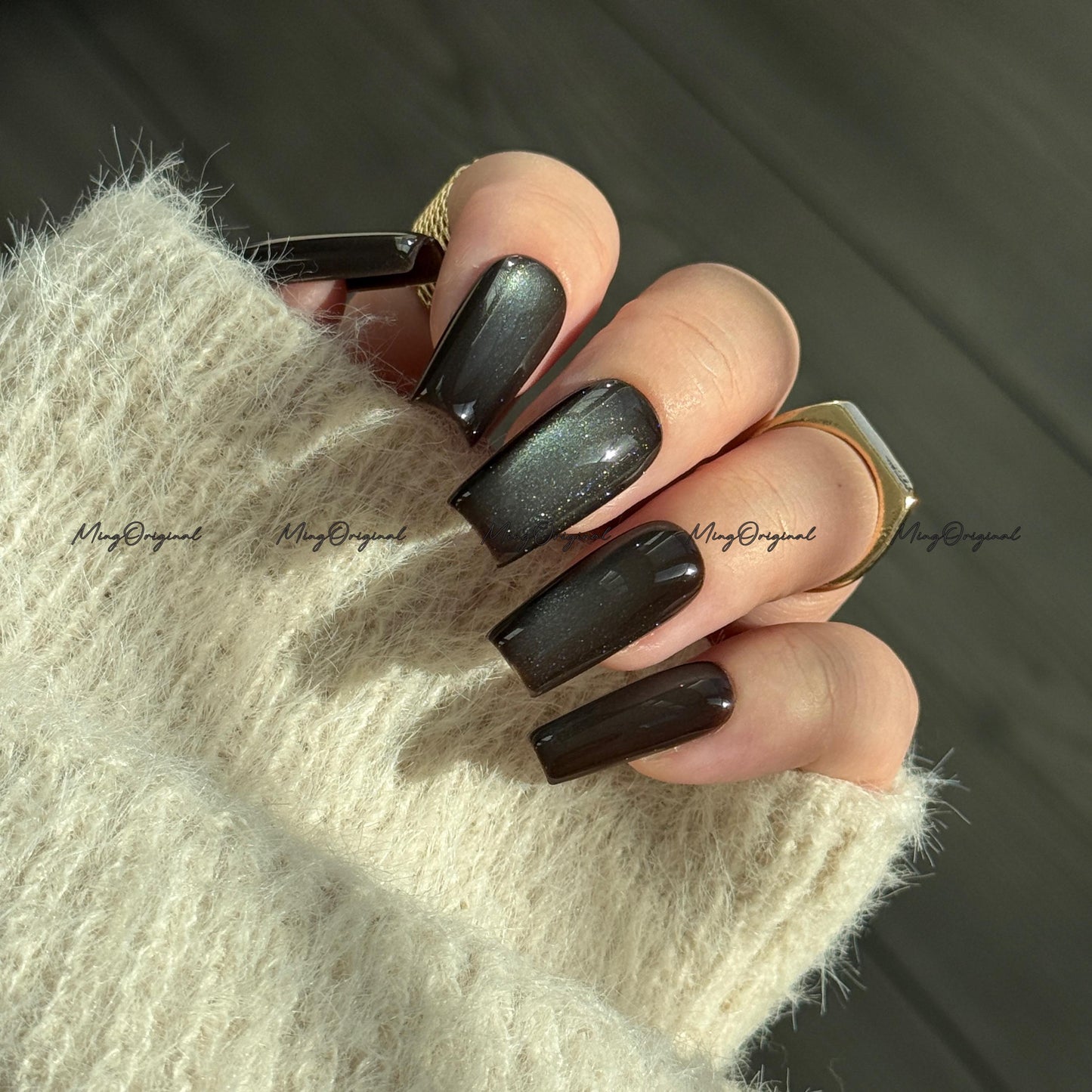 Chocolate Mint Cat Eye Press on Nails, chocolate brown nails, reuse nails, jelly fake nail, glitter shine gel nail, autumn fall nail,MO710