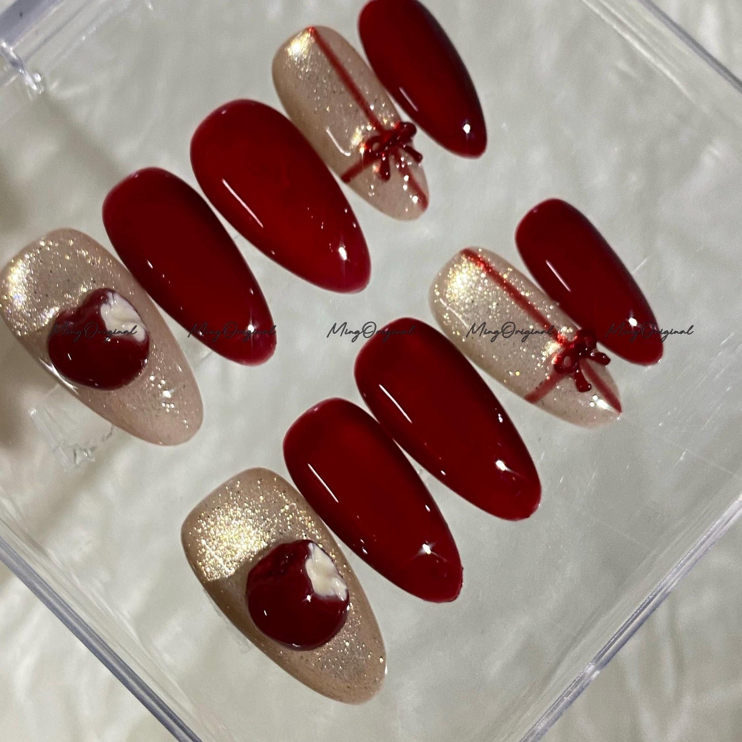 Apple Bite Fruit Lover press on nails, gift wrap red nails, glittery cat eye, sparkling nails, 3d nail, reusable nails, fake nail, MO736