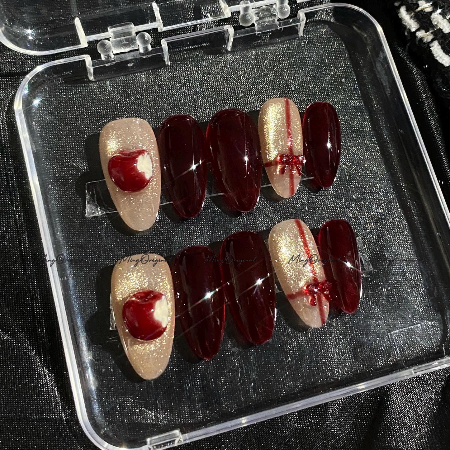 Apple Bite Fruit Lover press on nails, gift wrap red nails, glittery cat eye, sparkling nails, 3d nail, reusable nails, fake nail, MO736