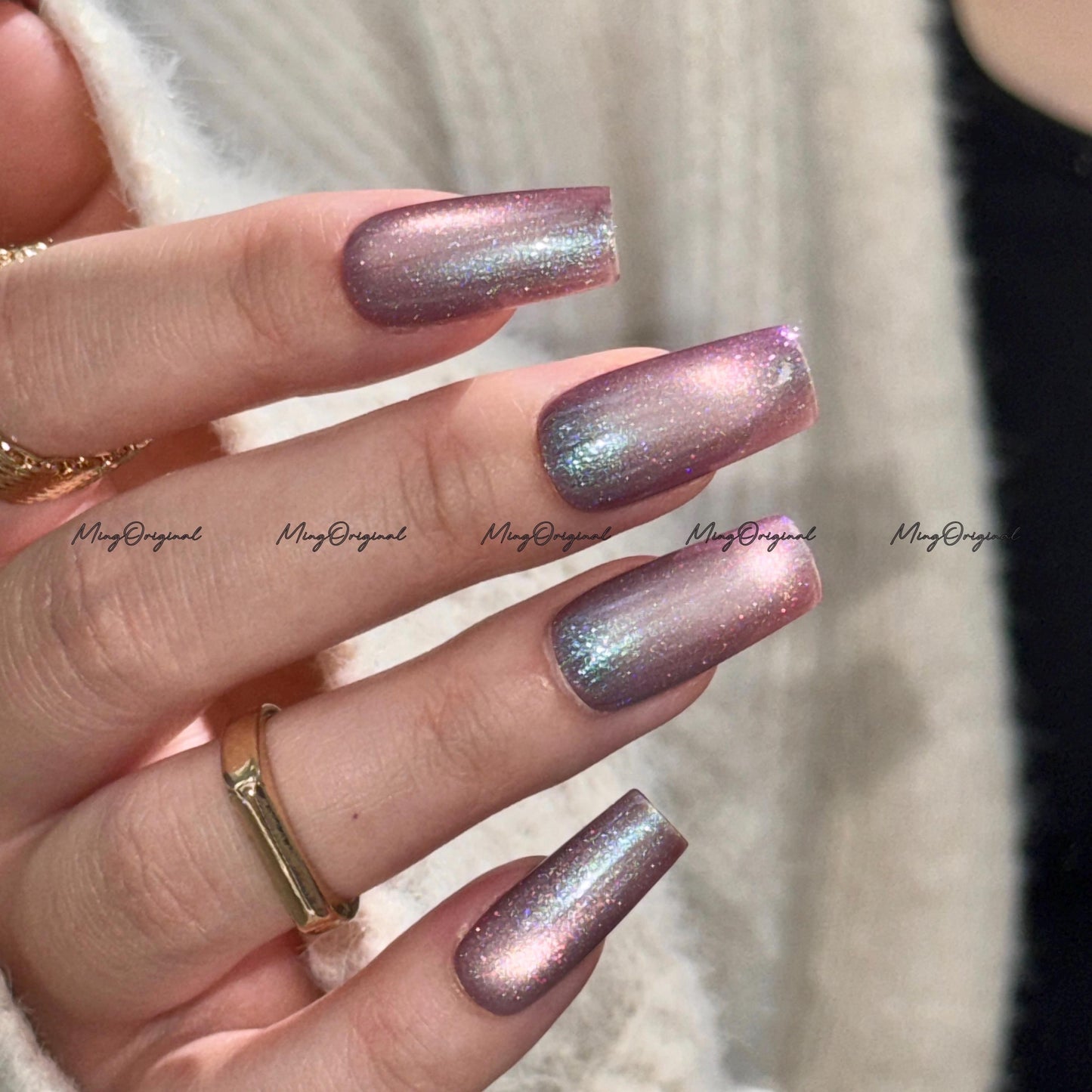 Iridescent purple cat eye press on nails, blue glittery nails, jelly fake nail,sparkly nail, reusable nails, fake nails, MO742