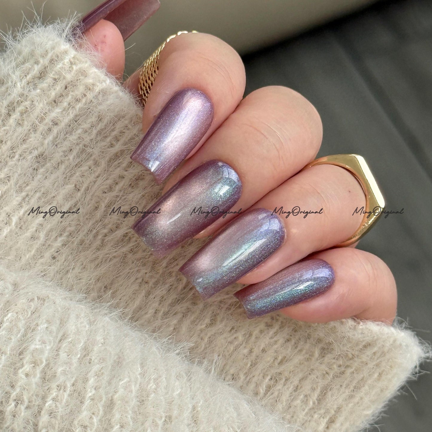 Iridescent purple cat eye press on nails, blue glittery nails, jelly fake nail,sparkly nail, reusable nails, fake nails, MO742