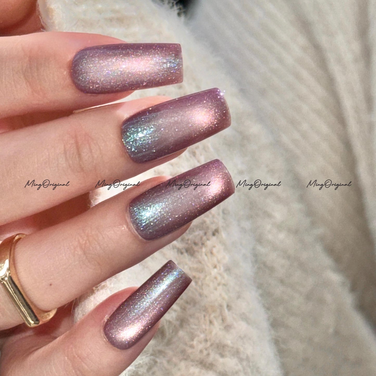 Iridescent purple cat eye press on nails, blue glittery nails, jelly fake nail,sparkly nail, reusable nails, fake nails, MO742