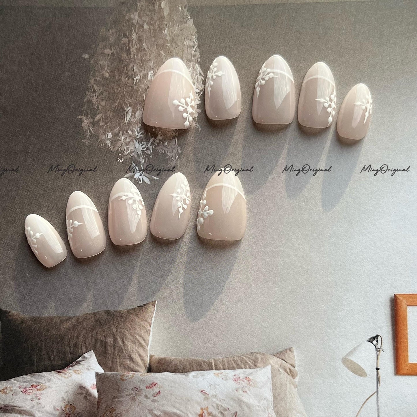 Snowflake Press-On Nails, Nude Pink Winter Nail Art Set, Handmade False Nails for Christmas & Holiday Season, MO750