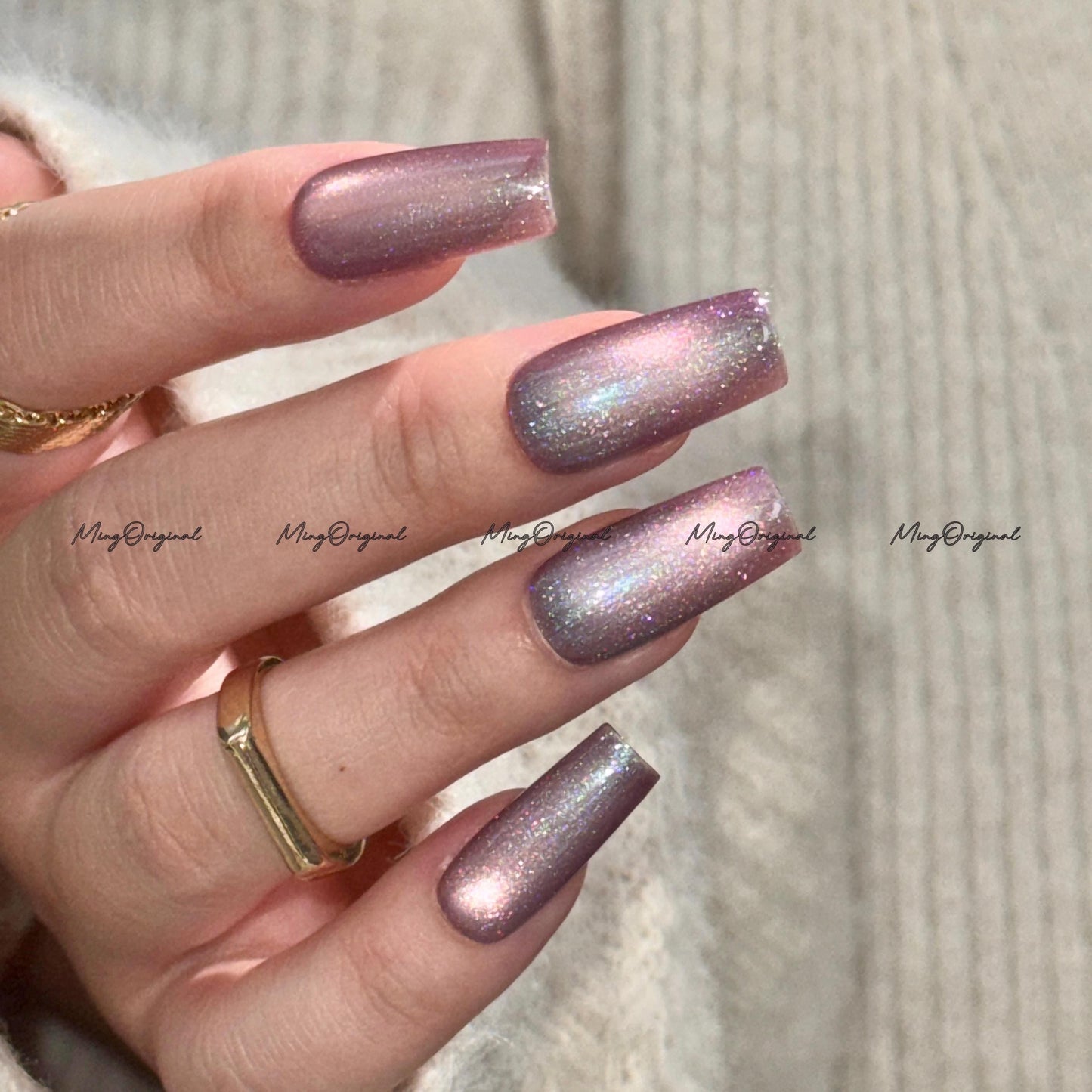 Iridescent purple cat eye press on nails, blue glittery nails, jelly fake nail,sparkly nail, reusable nails, fake nails, MO742