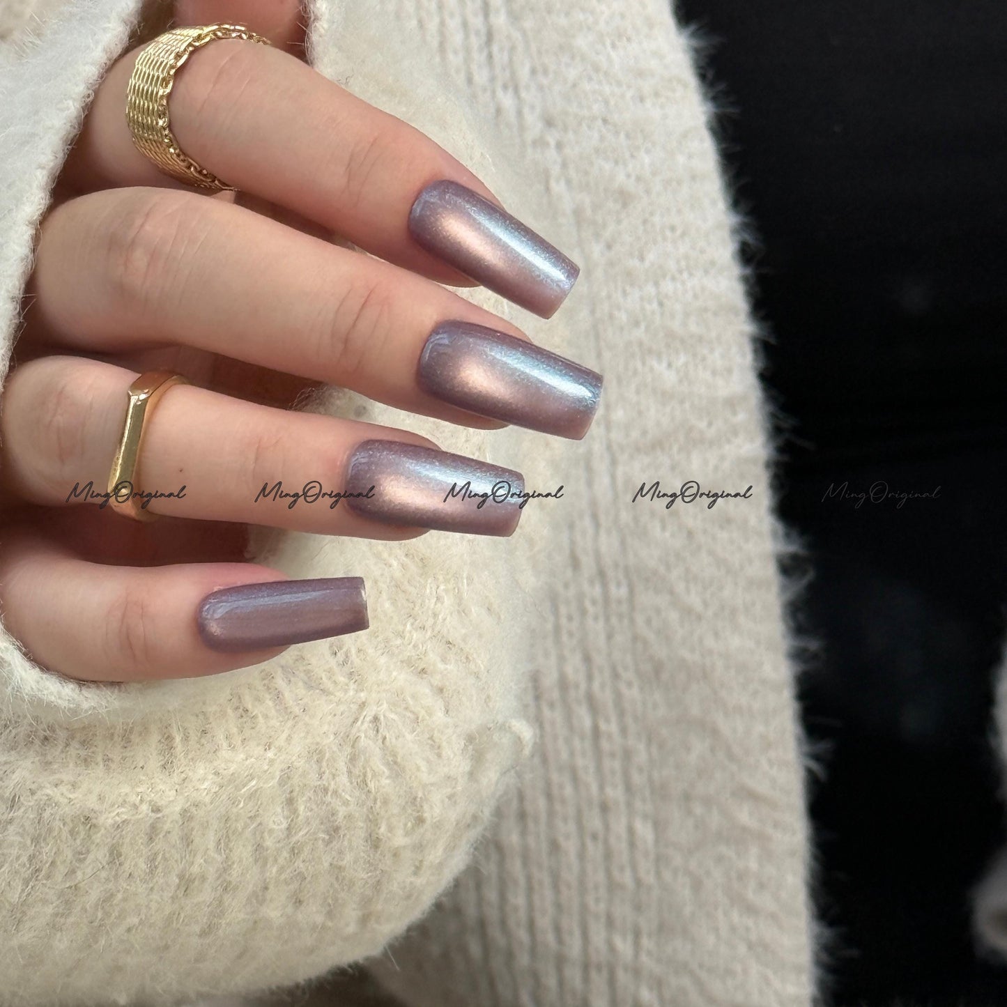 Iridescent purple cat eye press on nails, blue glittery nails, jelly fake nail,sparkly nail, reusable nails, fake nails, MO742