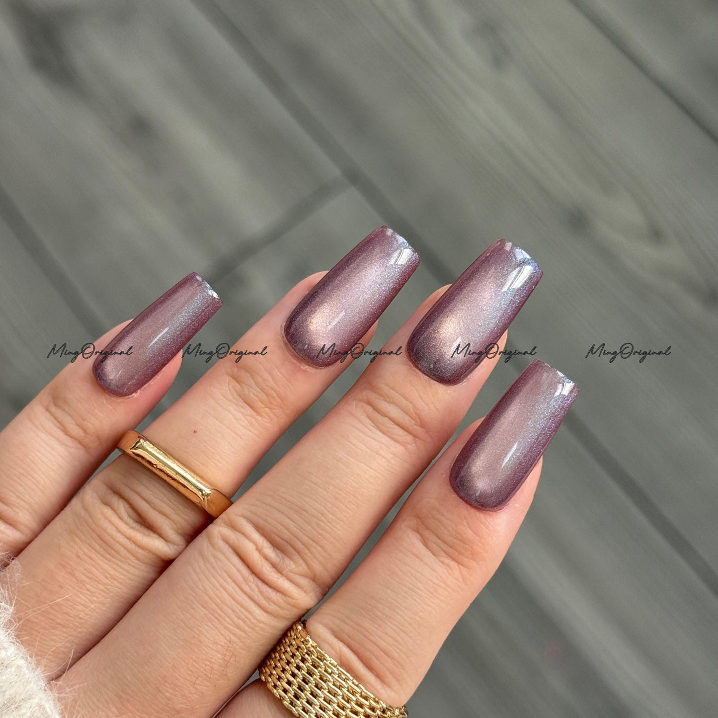 Iridescent purple cat eye press on nails, blue glittery nails, jelly fake nail,sparkly nail, reusable nails, fake nails, MO742