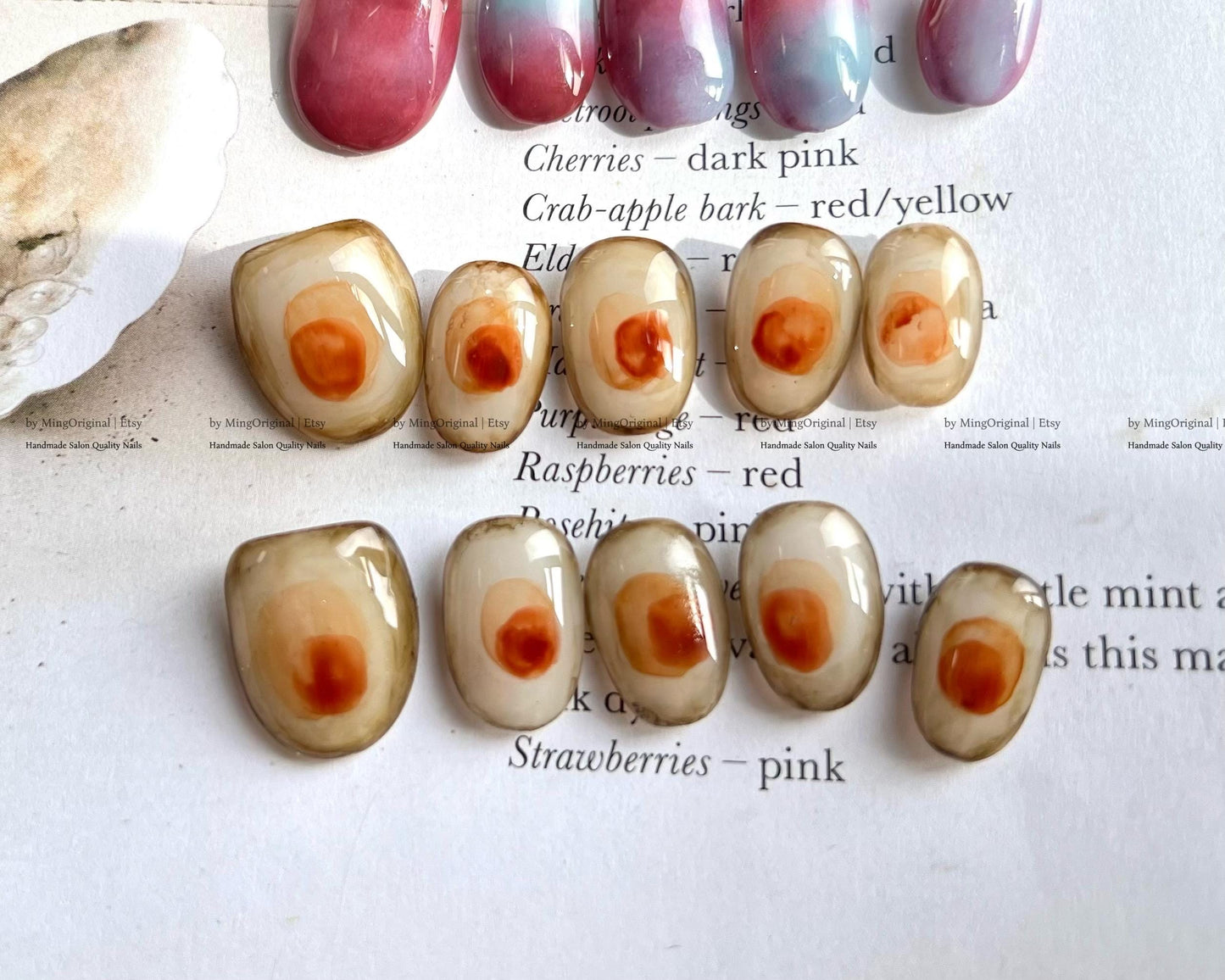 Botanical Dye Series Handmade Press-On Nails Inspired by Natures Palette,Marble & Gradient Art, Blending Quartz Stone, MO768