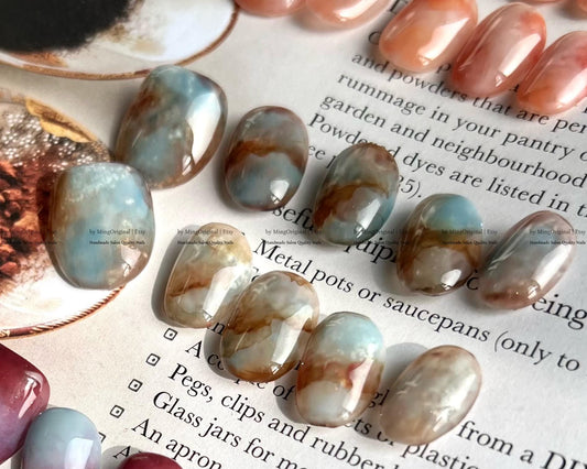 Botanical Dye Series Handmade Press-On Nails Inspired by Natures Palette,Marble & Gradient Art, Blending Quartz Stone, MO768